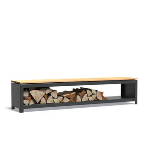 Log Storage Bench in Coated Steel or Corten Steel, Contemporary Garden Furniture, Outdoor Log Store