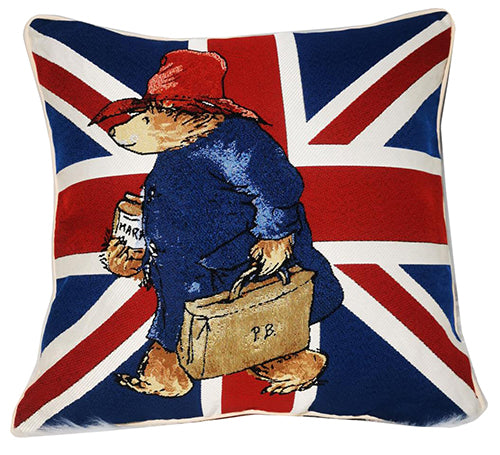 Paddington Bear & Union Jack Cushion Cover - British Iconic Children's Character - Home Soft Furnishing Decor - Unique Christmas Gift Idea.